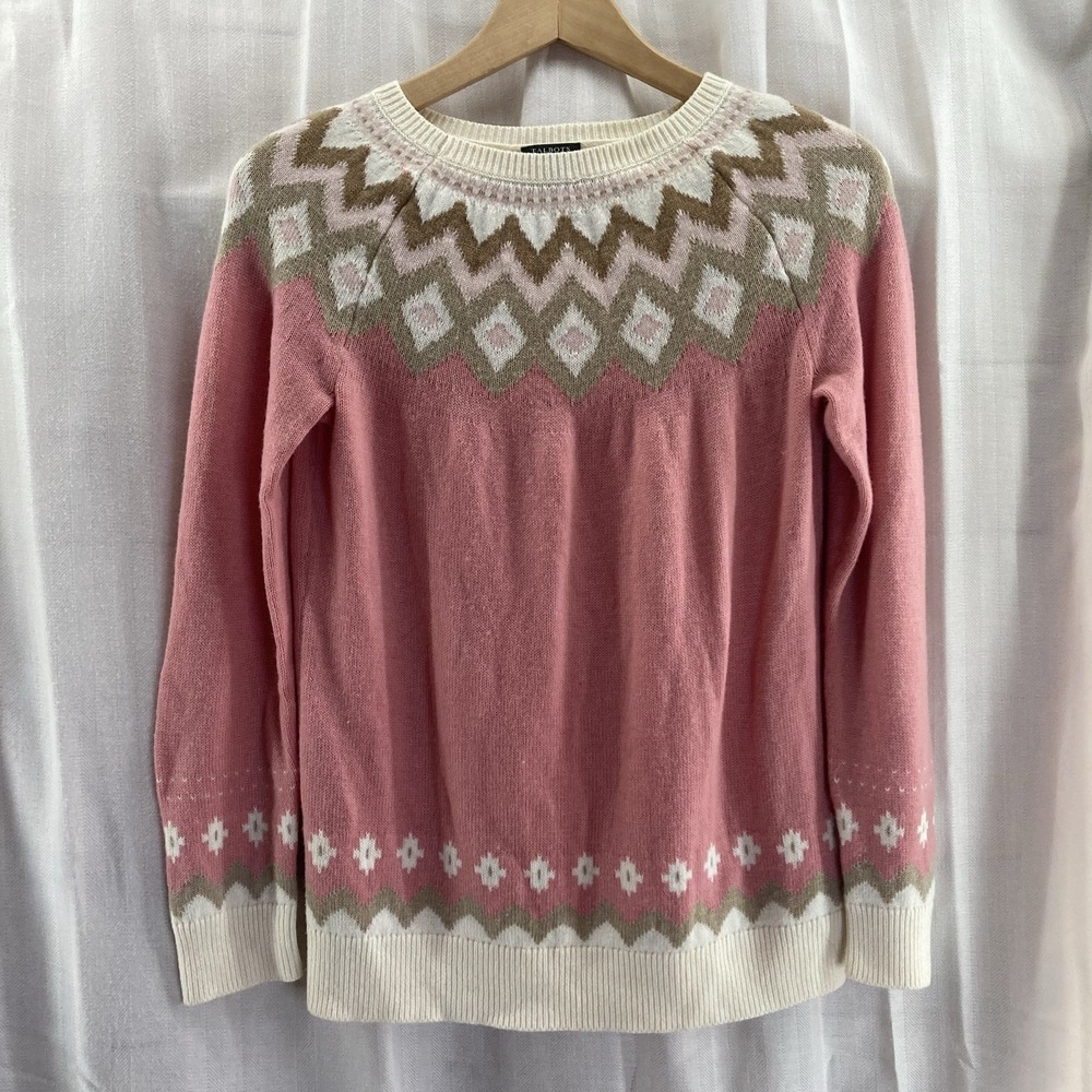 Talbots Women's MP Pink Lambswool Blend Knit Sweater Fair Isle‎ Pattern
